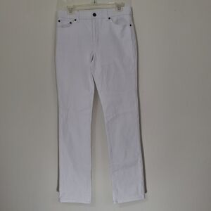 Lauren Ralph Lauren White Denim Premier StraightPants w/ Tan Leather Brand Patch